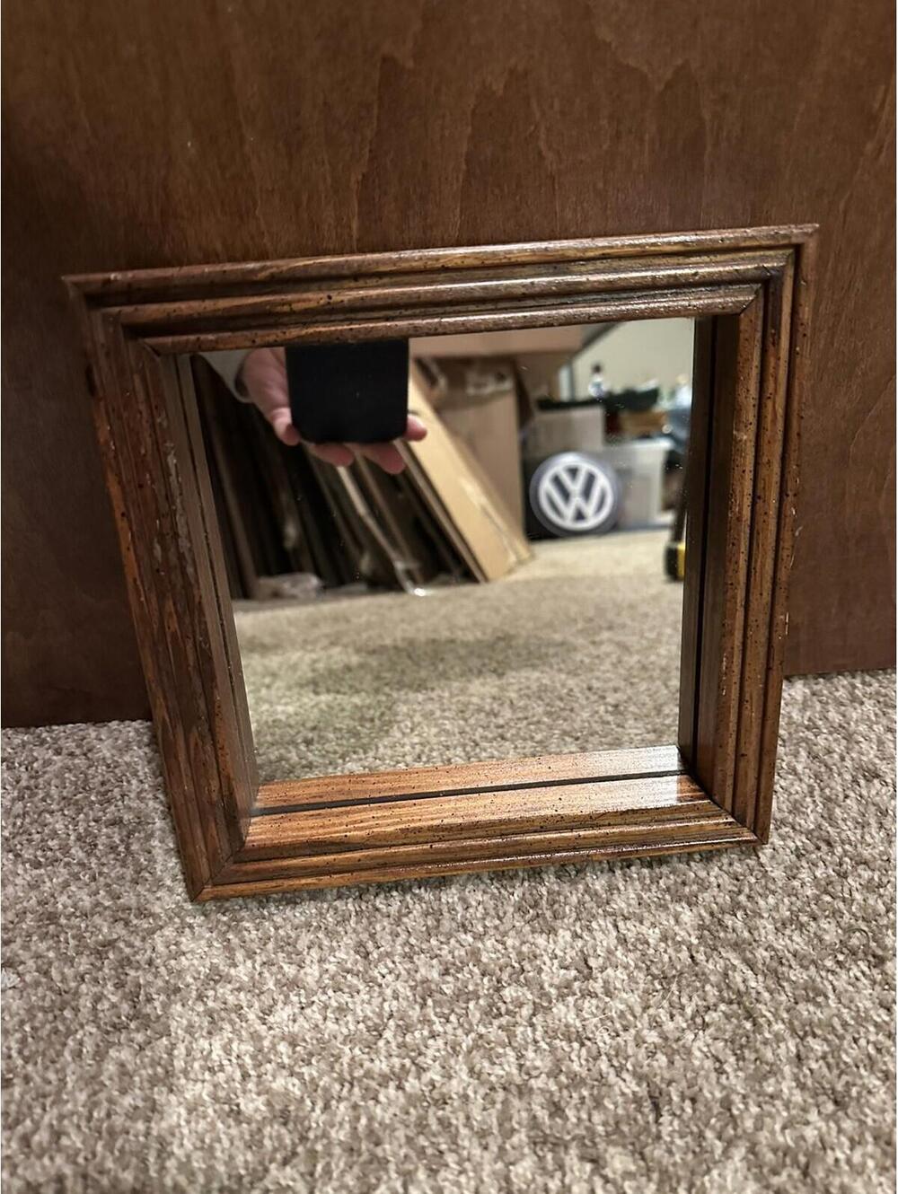 Vintage Homco by Dallas Woodcraft Square Wooden Accent Wall Mirror